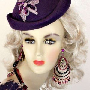 <META NAME='Ladies Purple Custom Made Pillbox Designer Fashion Cocktail Hat. This Dress Hat Is Custom Made By Women's Designer Hats. We Specialize In Wedding Hats