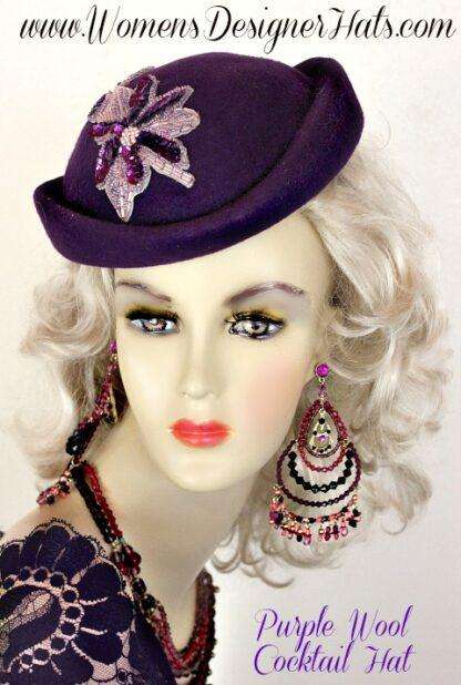 Womens Purple Formal Special Occasion Designer Pillbox Hat Fashion Hats