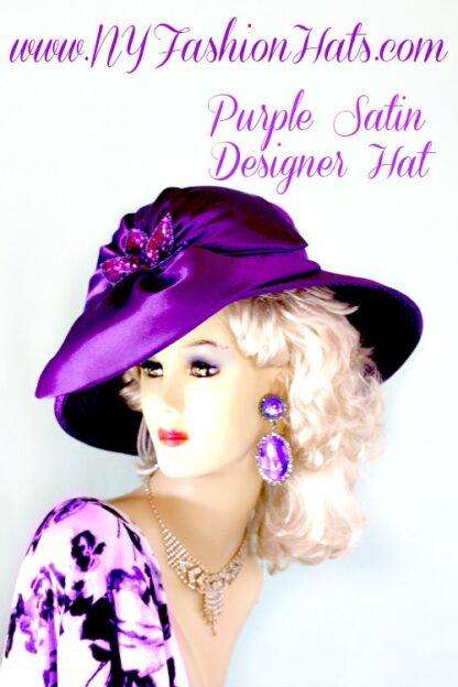 Purple Satin Wedding Bridal Hat