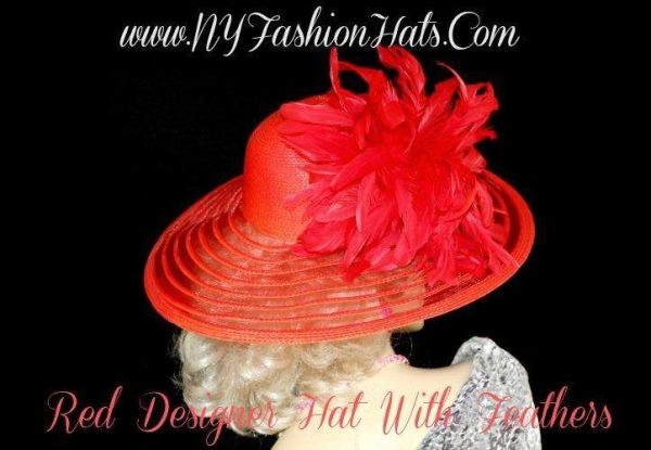 Red Designer Horse Racing Kentucky Derby Formal Hat, Hats For Horse Racing Events Parties, NY Fashion Hats