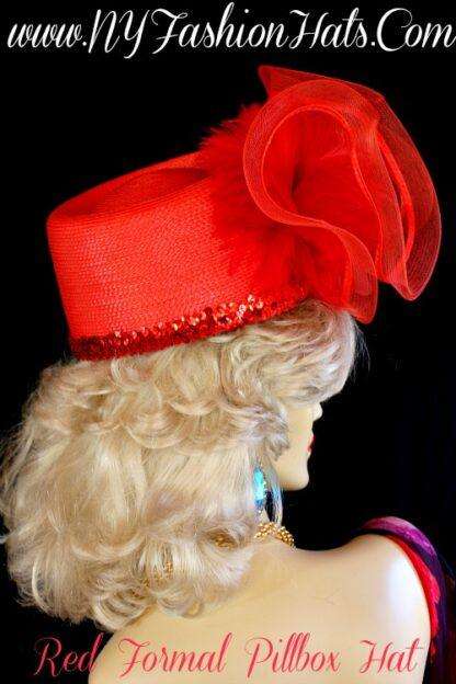 red special occasion pillbox hats with feathers