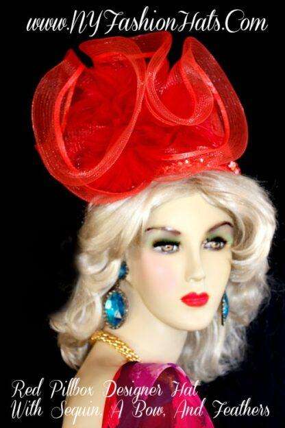 Red Pillbox Church Wedding Kentucky Derby Formal Hat NY Fashion Hats