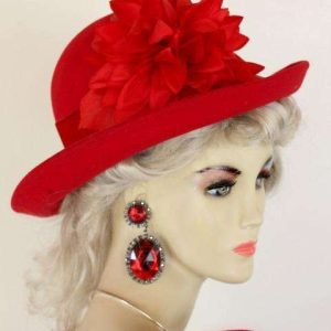 <META NAME='Ladies Red Custom Made Winter Wool Designer Fashion Wide Brim Hat. This Dress Hat Is Custom Made By Women's Designer Hats. We Specialize In Wedding Hats