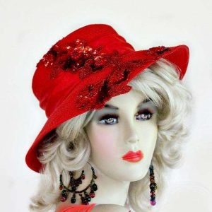 <META NAME="DESCRIPTION" CONTENT="Ladies Red Formal Braid Hat With Sequin And Satin NY Fashion Hats - We sell red formal hats for weddings