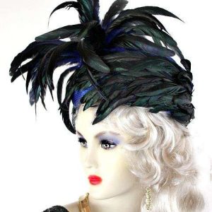 <META NAME='Haute Couture Royal Blue Pillbox Designer Hat With Royal Blue Black And Iridescence Feathers. This Fashion Hat Is Custom Made And Designed By Womens Designer Hats. We Specialize In Hats For Formals