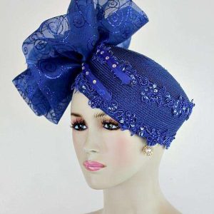 <META NAME="DESCRIPTION" CONTENT="Women's Royal Blue Designer Pillbox Cocktail Hat Wedding Headpiece By NY Fashion Hats. We specialize in couture designer hats for women for horse races