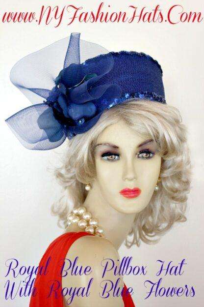 Royal Blue Designer Pillbox Church Wedding Hat, NY Fashion Hats