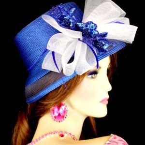 <META NAME="DESCRIPTION" CONTENT="Royal Blue White Formal Wedding Kentucky Derby Hat NY Fashion Hats. We specialize in custom designer hats for women