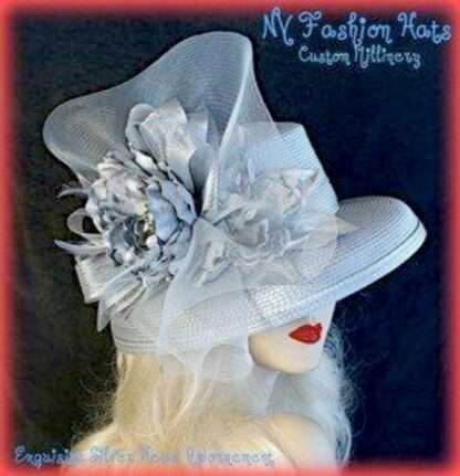 Silver Grey Fashion Designer Dressy Formal Wedding Woman's Hat 8JYK