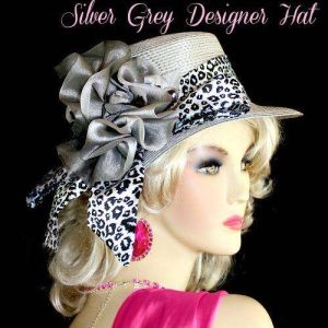 <META NAME="DESCRIPTION" CONTENT="Silver Grey Casual Or Dress Designer Hat With A Black And White Sash By NY Fashion Hats. We Custom Design Ladies Fashion Hats For Special Occasion