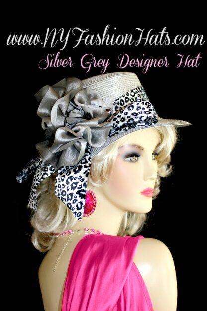 Silver Grey Casual Or Dress Designer Hat With A Black And White Sash