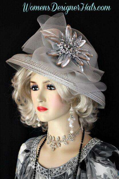 Ladies Silver Grey Occasion Wedding Fashion Hat, Women's Designer Hats