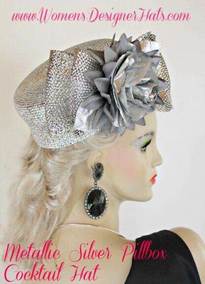 Metallic Silver Grey Pillbox Wedding Cocktail Hat Ladies Designer Hats