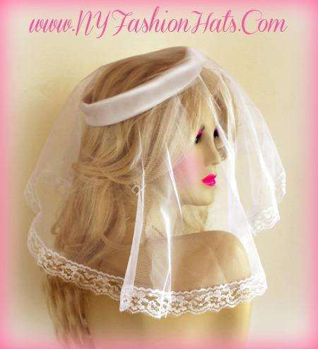 Ladies White Satin Headcover Headpiece Bridal Hat Face Veil Lace HB9