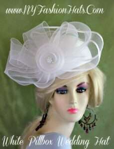 White Classic Pillbox Wedding Bridal Hat