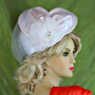 White Satin Straw Pillbox Wedding Hat For Women