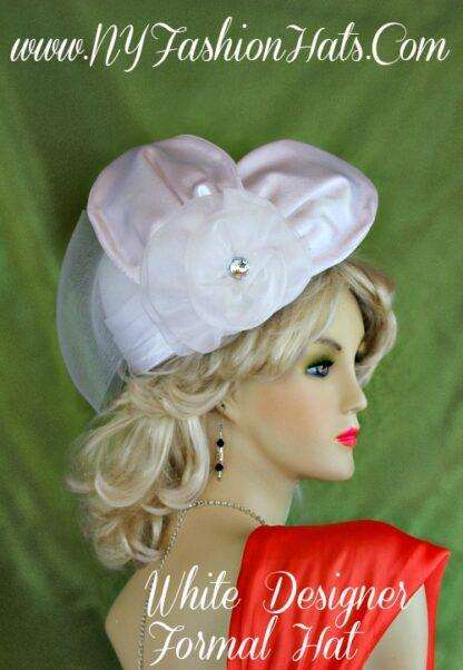 White Satin Straw Pillbox Wedding Hat For Women