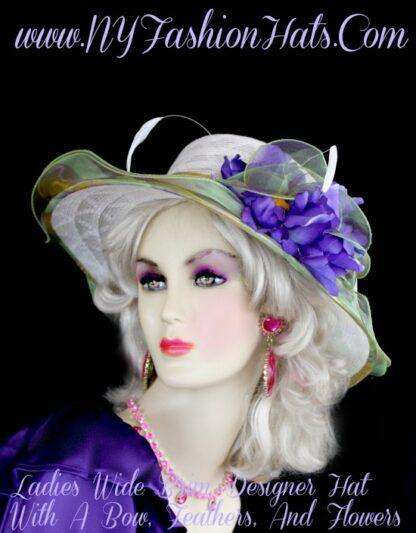 Women's White Green Purple Gold Designer Fashion Hat With Flowers