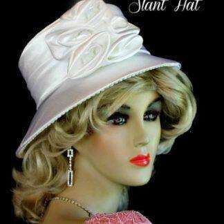 <META NAME='Ladies White Satin Fashion Hat For Weddings Or Church. This Special Occasion Hat Is Suited For A Bride. Women's Designer Hats Specializes In Wedding Hats