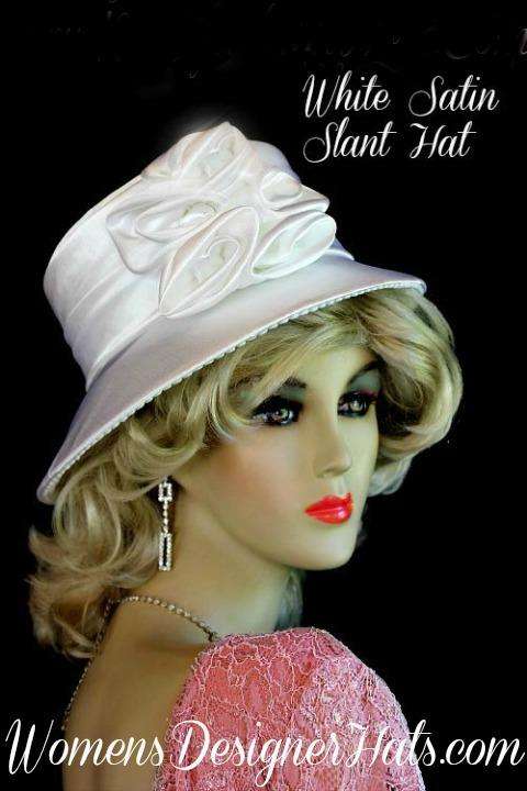 White Satin Wedding Hat Bridal Brides Occasion Designer Church Hats