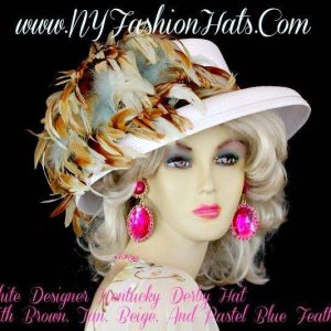 <META NAME="DESCRIPTION" CONTENT="White Kentucky Derby Wedding Designer Feather Hat R5Y NY Fashion Hats. We sell white formal hats for brides