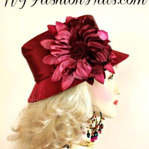<META NAME="DESCRIPTION" CONTENT="Ladies Wine Satin Dress Hat For Weddings Designer Fashion Custom Hats. We specialize in satin hats for formals