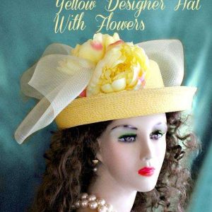 <META NAME="DESCRIPTION" CONTENT="Ladies Yellow Designer Church Hat With Silk Flowers NY Fashion Hats - We sell yellow Kentucky Derby hats for women