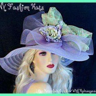 Ladies Lavender Purple Lime Green Gold Designer Hat, NY Fashion Hats
