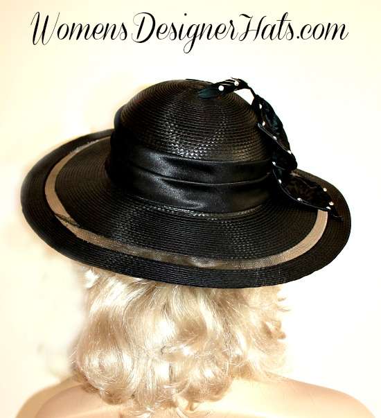 Black Wide Brim Fashion Hat, Women's Designer Dress Church Funeral Hats - Image 3