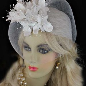Women's White Bridal Wedding Pillbox Cloche Hat, Formal Church Dress Hat, 67ggbb