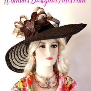 Ladies Brown Fashion Kentucky Derby Hat, Women's Designer Wedding Hats