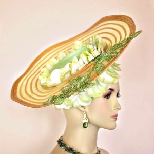 Couture Hat Vintage Style Gold Lime Green White Floral Sequin Wedding Church Races Hats