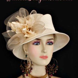 Ladies Ivory Kentucky Derby Hat Orchids Designer Women's Fashion Hats