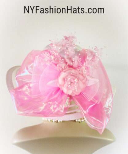 Couture White Pink Statement Wide Brim Wedding Church Kentucky Derby Hat For Women, Melbourne Cup Hats 2282 - Image 3