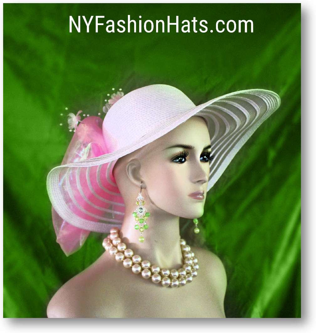 Couture White Pink Statement Wide Brim Wedding Church Kentucky Derby Hat For Women, Melbourne Cup Hats 2282 - Image 2