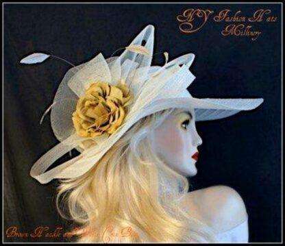 Ivory Beige Mustard Large Brim Designer Fashion Hat