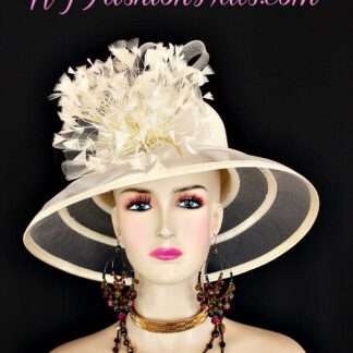 Ladies Ivory Wide Brimmed Designer Kentucky Derby Hat NY Fashion Hats