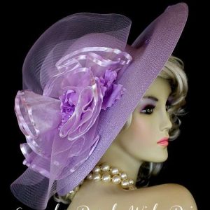 Lavender Purple Designer Dress Hat With Orchids, NY Fashion Hats