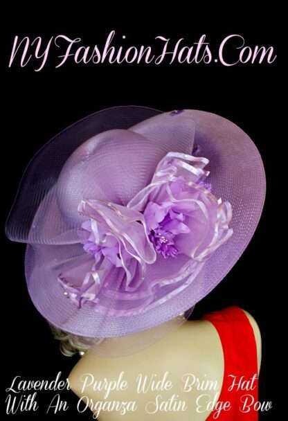 Lavender Purple Designer Dress Hat With Orchids, NY Fashion Hats - Image 2