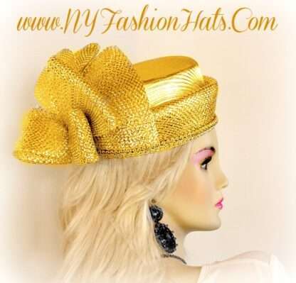 Women's Formal Metallic Gold Pillbox Wedding Fashion Hat, Church Sabbath Holiday Hats, NYDesignerHats Karen - Image 2