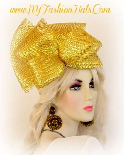 Women's Formal Metallic Gold Pillbox Wedding Fashion Hat, Church Sabbath Holiday Hats, NYDesignerHats Karen
