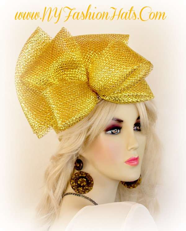 Women's Formal Metallic Gold Pillbox Wedding Fashion Hat, Church Sabbath Holiday Hats, NYDesignerHats Karen