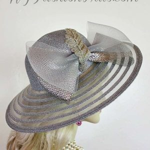 Metallic Silver Wide Brim Special Occasion Designer Hat Dress Wedding Hats  Z9Z3