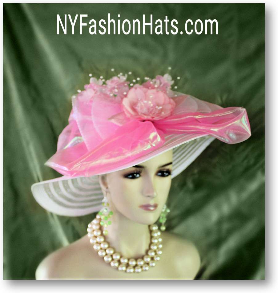 Couture White Pink Statement Wide Brim Wedding Church Kentucky Derby Hat For Women, Melbourne Cup Hats 2282 - Image 4