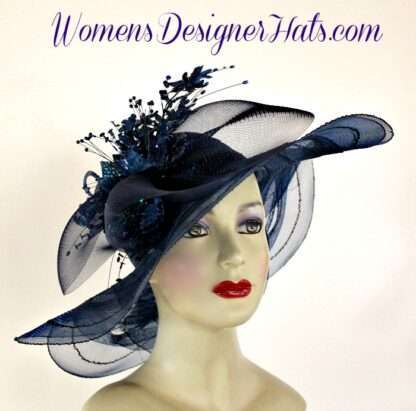 Hats Kentucky Derby Horse Racing Navy Blue, Women's Designer Hats PT2