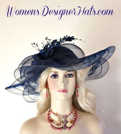 Hats Kentucky Derby Horse Racing Navy Blue, Women's Designer Hats PT2 - Image 3