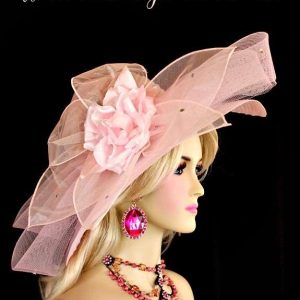 Pink Wide Brim Designer Special Occasion Wedding Bridal Hat Derby Hats 86G2