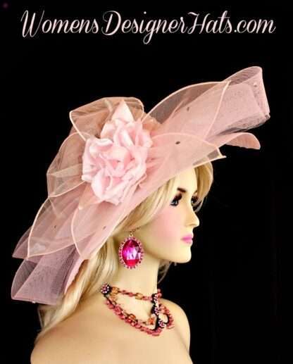 Pink Wide Brim Designer Special Occasion Wedding Bridal Hat Derby Hats 86G2