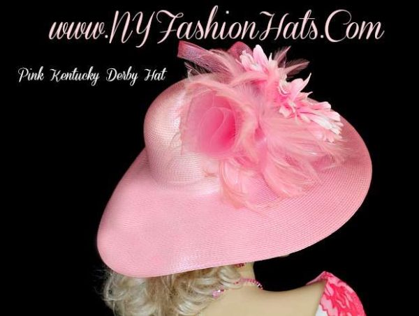 Pink Wide Brim Dress Formal Kentucky Derby Church Hat NY Fashion Hats - Image 2