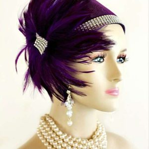 Women's Purple Winter Wool Designer Cloche Pillbox Cocktail Hat Feathers Rhinesotnes, Dress Hats NYFashionHats